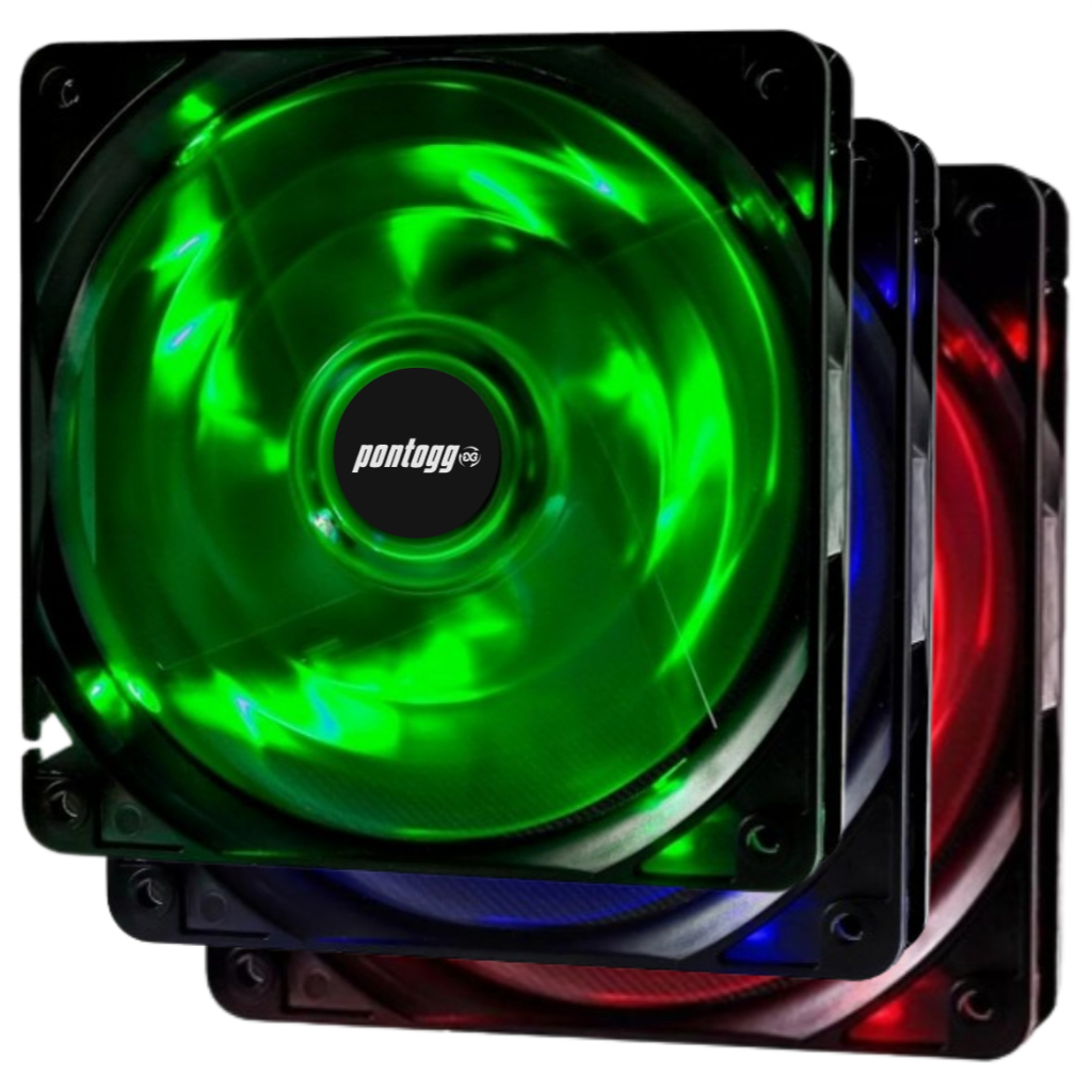 Kit 3 Cooler Fan 4 Leds RGB, Azul, Vermelho, Verde Gabinete Pc Gamer Ventoinha - Pontogg
