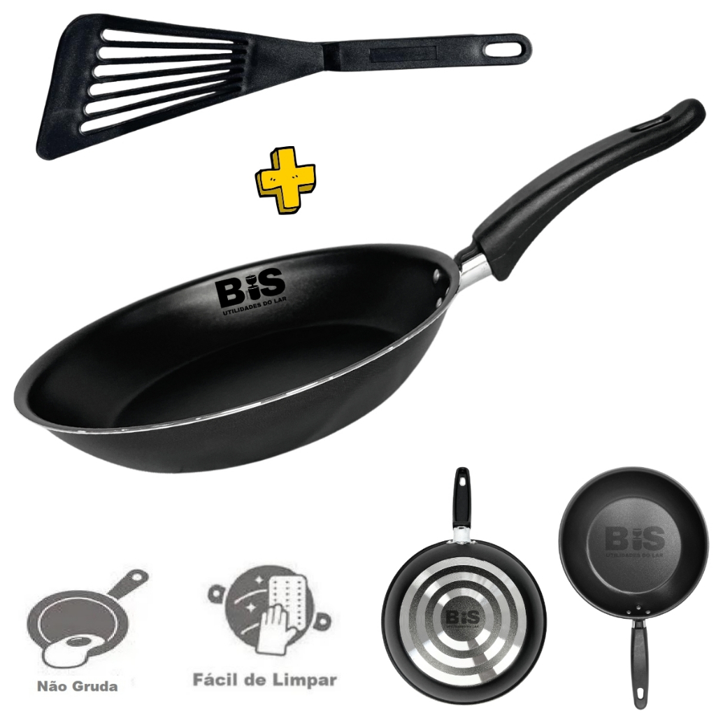 Frigideira Francesinha Antiaderente N18 Mais 1 Espatula Nylon Kit Com 2 Peças