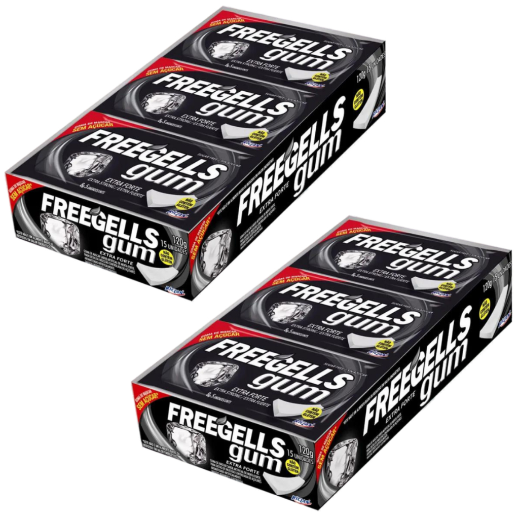 Kit 2 Caixa de Chiclete Freegells Gum Extra Forte Refrescante Sem Açúcar Riclan
