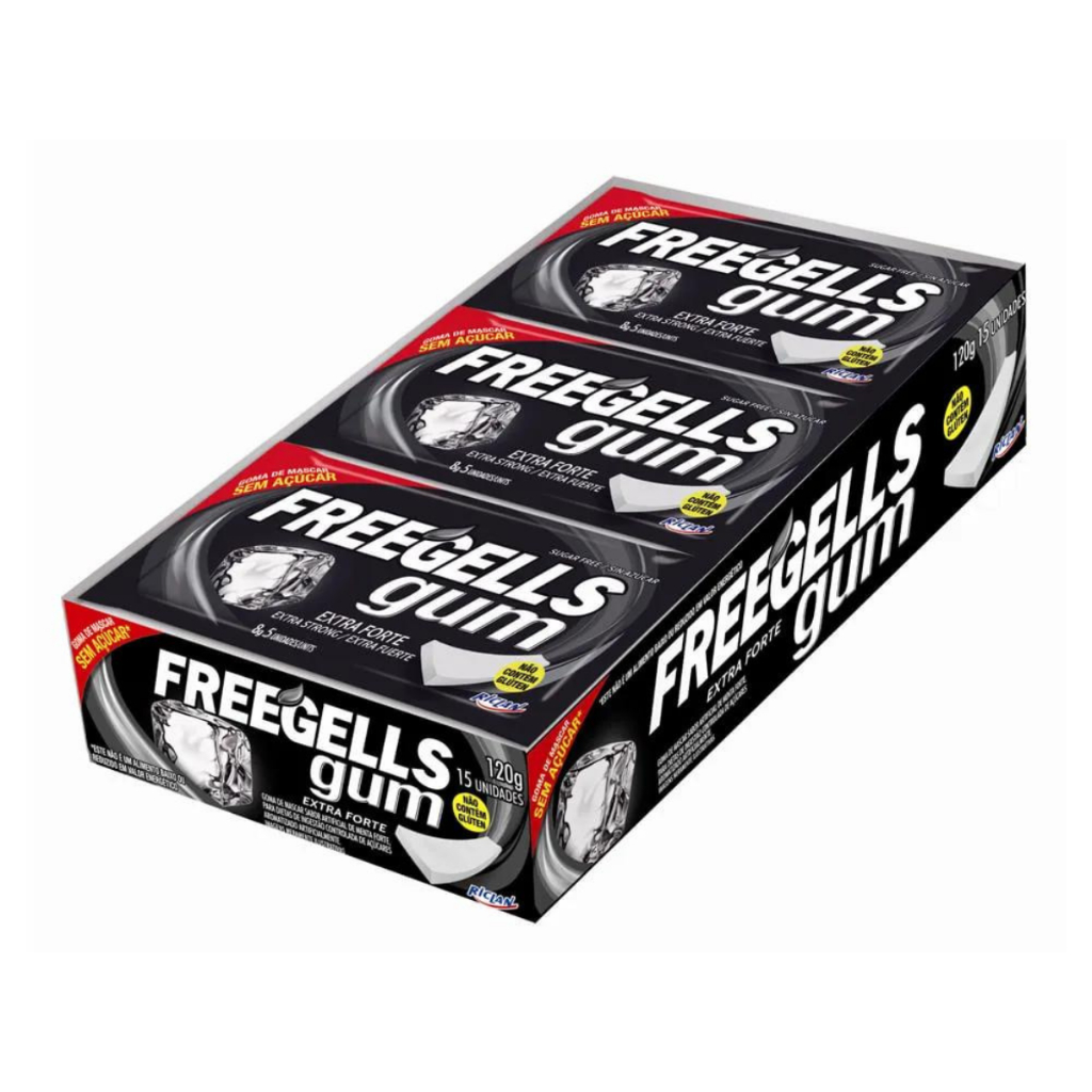 Chiclete Freegells Gum Extra Forte Refrescante Caixa Com 15 Unidades 8g Sem Açúcar Riclan