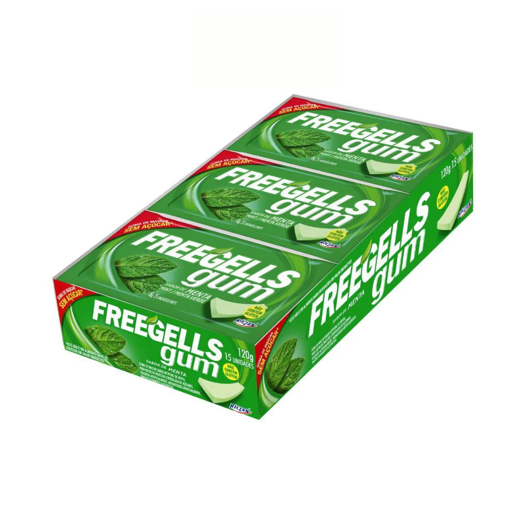 Chiclete Freegells Gum Menta Refrescante Caixa Com 15 Unidades 8g Sem Açúcar Riclan