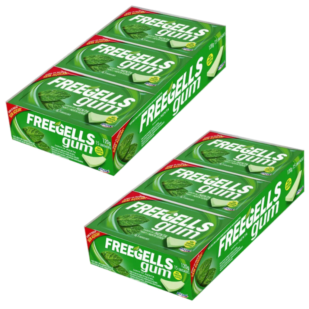 Kit 2 Caixa de Chiclete Freegells Gum Menta Refrescante Sem Açúcar Riclan