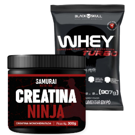 Kit 1x Whey Turbo 900g Blackskull + 1x Creatina Ninja 300g - Samurai Nutrition em Oferta na Shopee
