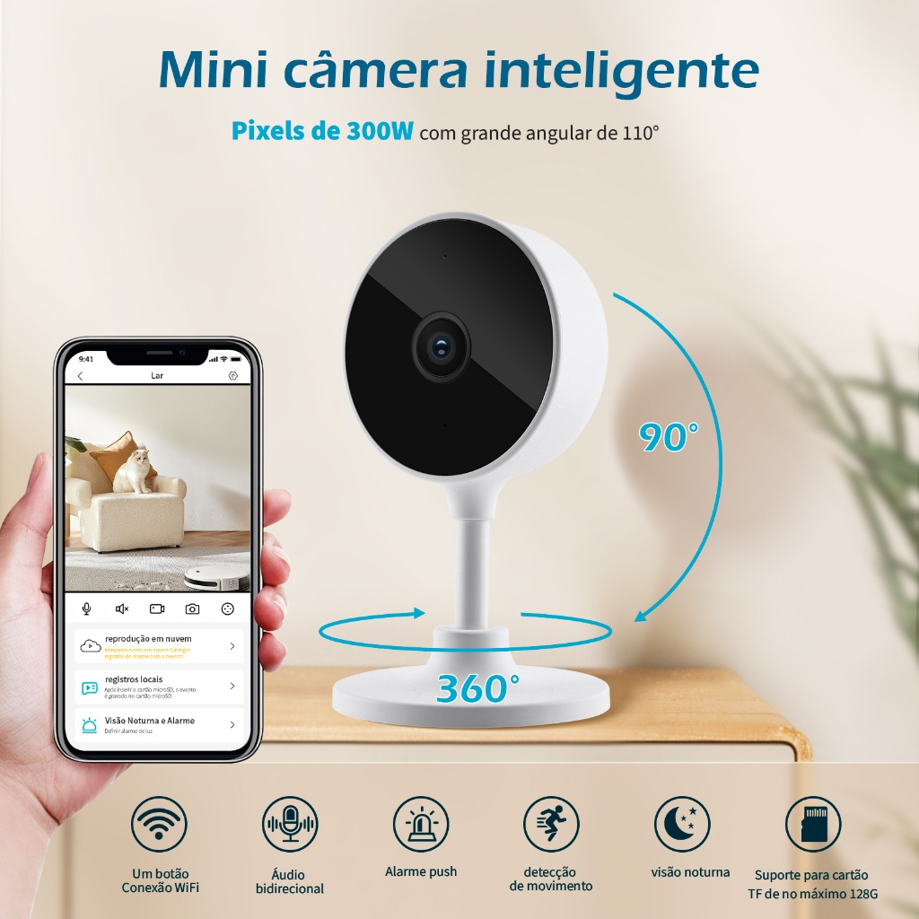 COIBEU Câmera Segurança Wi-fi Full Hd tuya 3 milhões de pixels,visão noturna infravermelha,Intercomunicador bidirecional