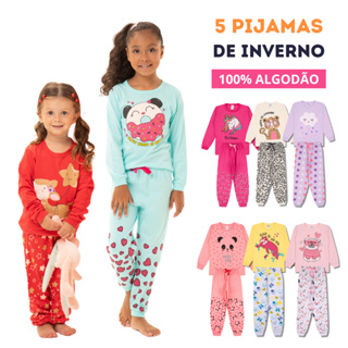 Kit Sortido 10 Peças Pijama Infantil Menina Manga Longa (5 Camisetas + 5 Calças) Tamanho 1 ao 10 em Oferta na Shopee
