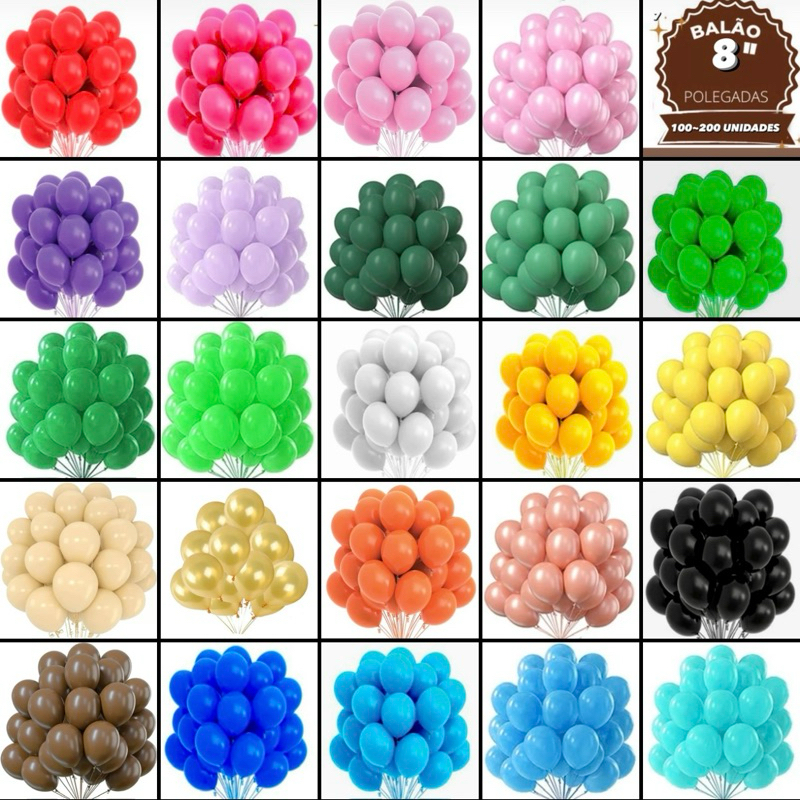 50~200 BALÃO Nº8 bexiga  para festa aniversário casamento noivados - 29 cores// em Oferta na Shopee