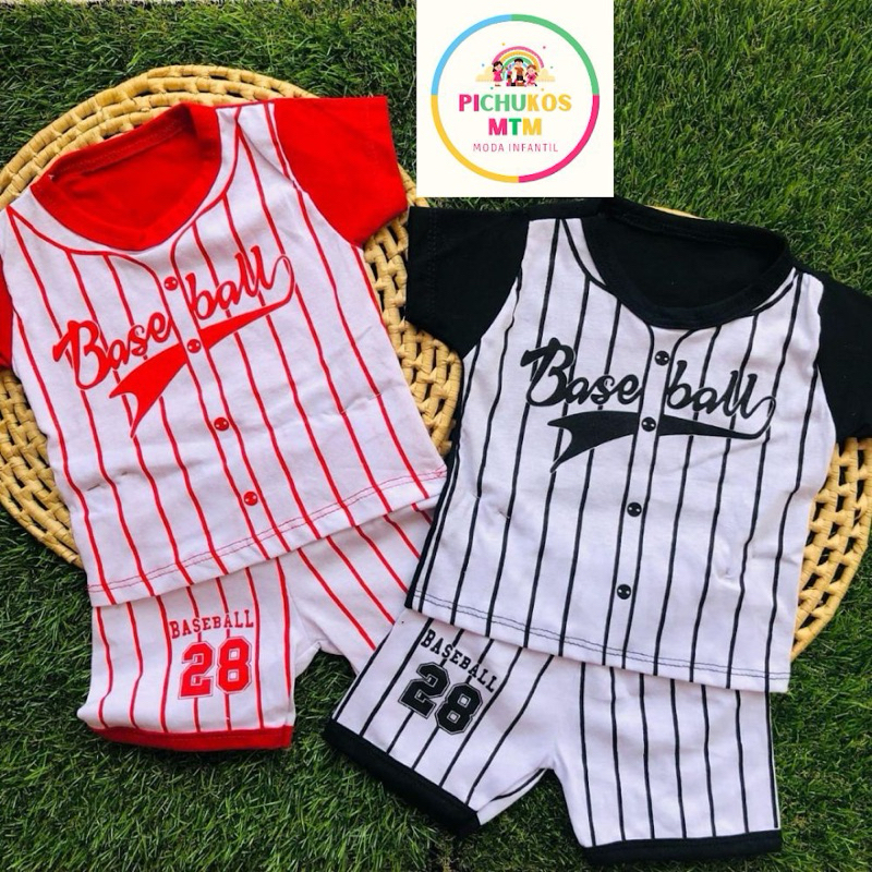 Conjunto baseball bebê menino: camisa manga curta e short- conjunto para bebê menino estiloso- roupa para bebê menino