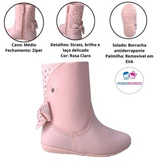 Bota Infantil Menina Pampili Feminina Cano Médio Stass Rosa Claro Original - Mk-367147 em Oferta na Shopee