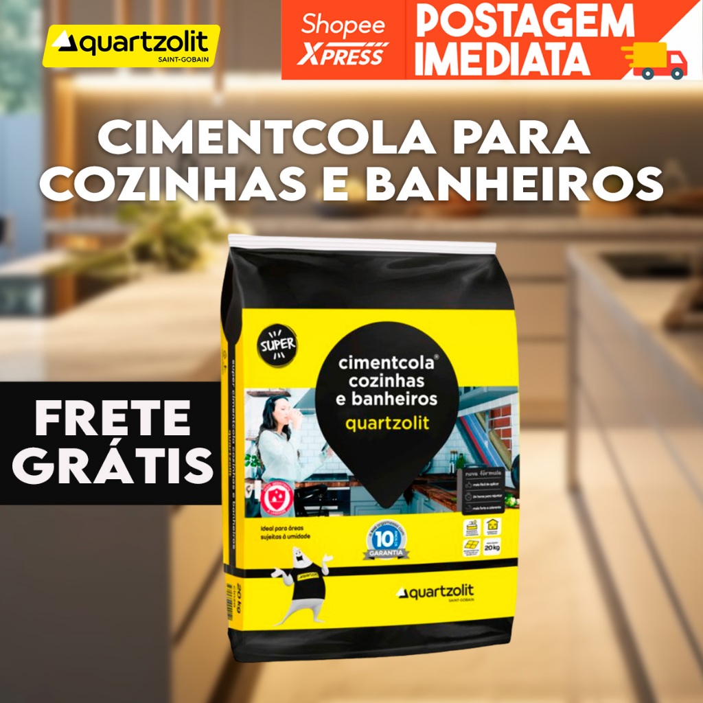 Argamassa P/ Cerâmicas Cimentcola Cozinhas e Banheiros Quartzolit 20kg Cinza
