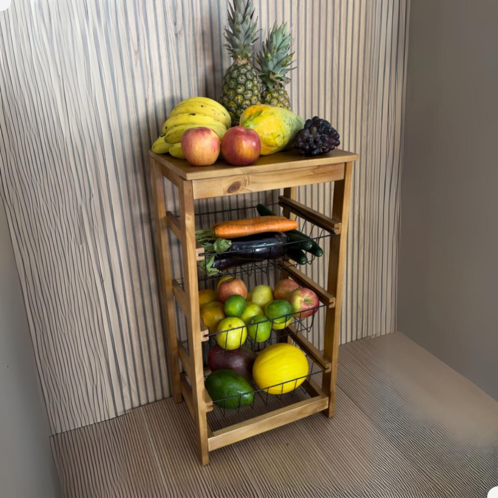 Fruteira Decoração rustica Casa nova Fruteira de cozinha Cesto de madeira Multiuso