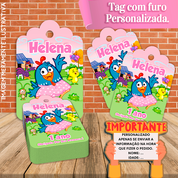 Etiquetas Tags Personalizadas Galinha Pintadinha Rosa ou Azul