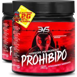 2 Potes Pré Treino Prohibido 360g Contendo Creatina, Beta Alanina, Taurina, Cafeína, Arginina e mais em Oferta na Shopee