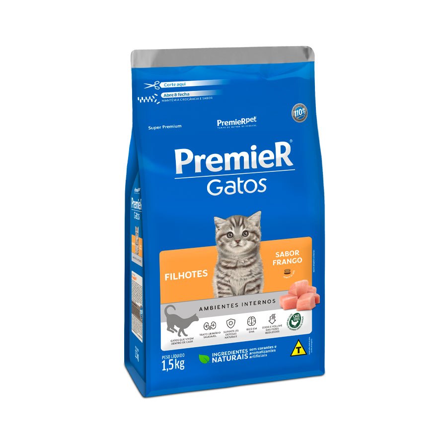 Ração Premier Ambientes Internos para Gatos Filhotes Sabor Frango - 1,5kg