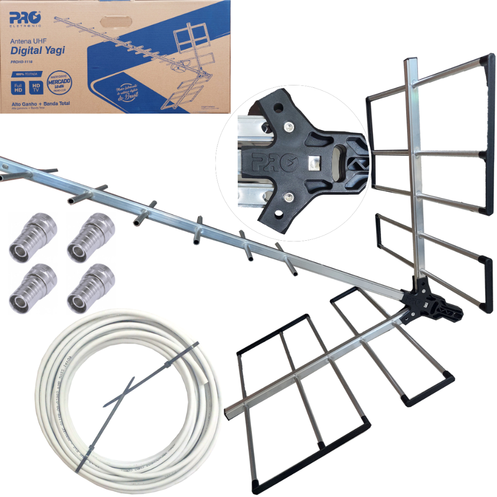 Antena Digital Externa Tv Zona Rural Máximo Alcance 20 Metros de Cabo e Conectores