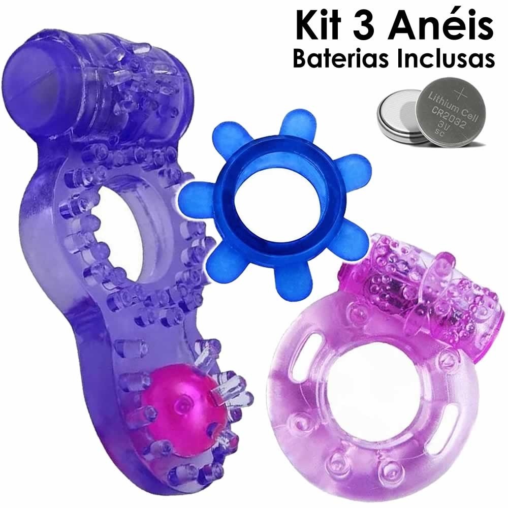 Kit 3 Anéis Vibrador Prolongador Masculino Anel Peniano Erótico Vibro Sex Shop