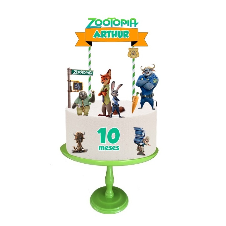 Topper Topo de Bolo ZOOTOPIA com nome e idade em Oferta na Shopee