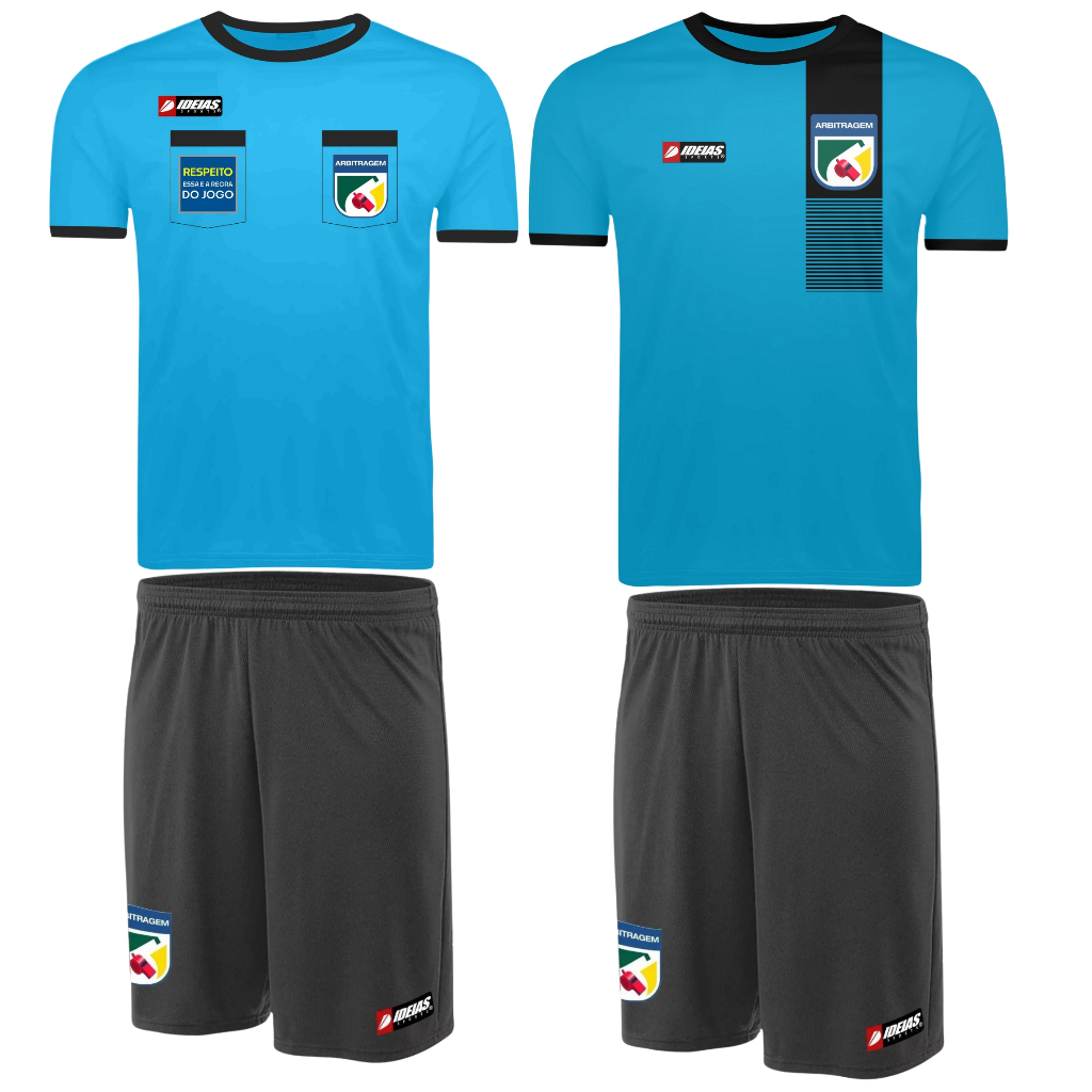 1 Camisa Arbitragem + 1 Camisa Arbitro Passeio + 1 Short Juiz Futebol Esporte