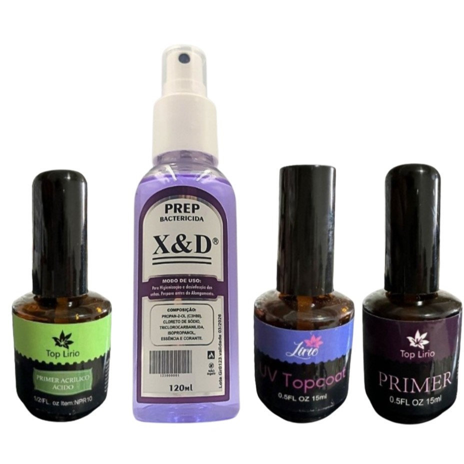 kit iniciante manicure  top coat lirio prime gel top coat prep xd 120ml kit completo led uv oferta