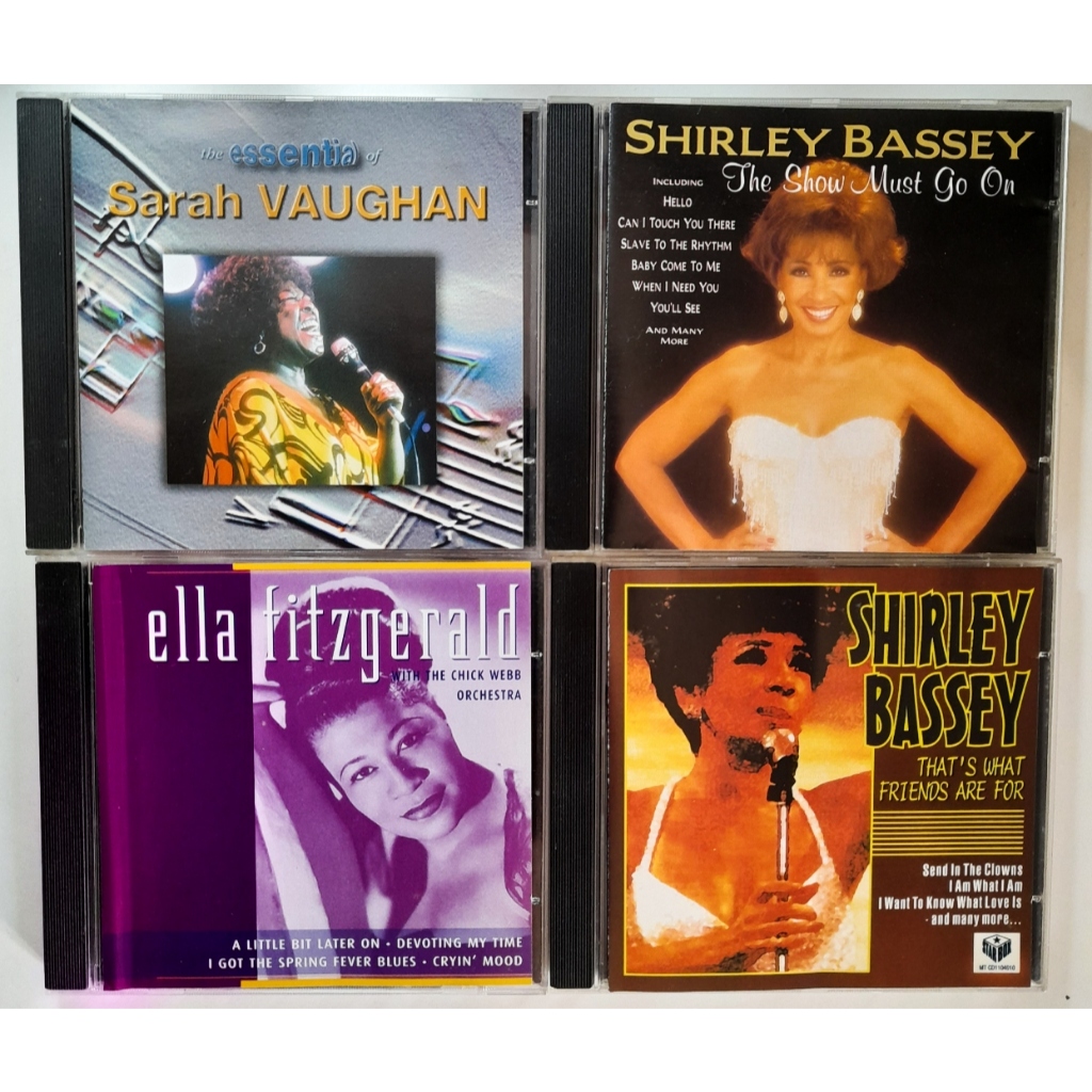 4 cds, cantoras, jazz. Sarah Vaughan + Ella Fitzgerald + 2 cds Shirley Bassey. Mídias intactas.