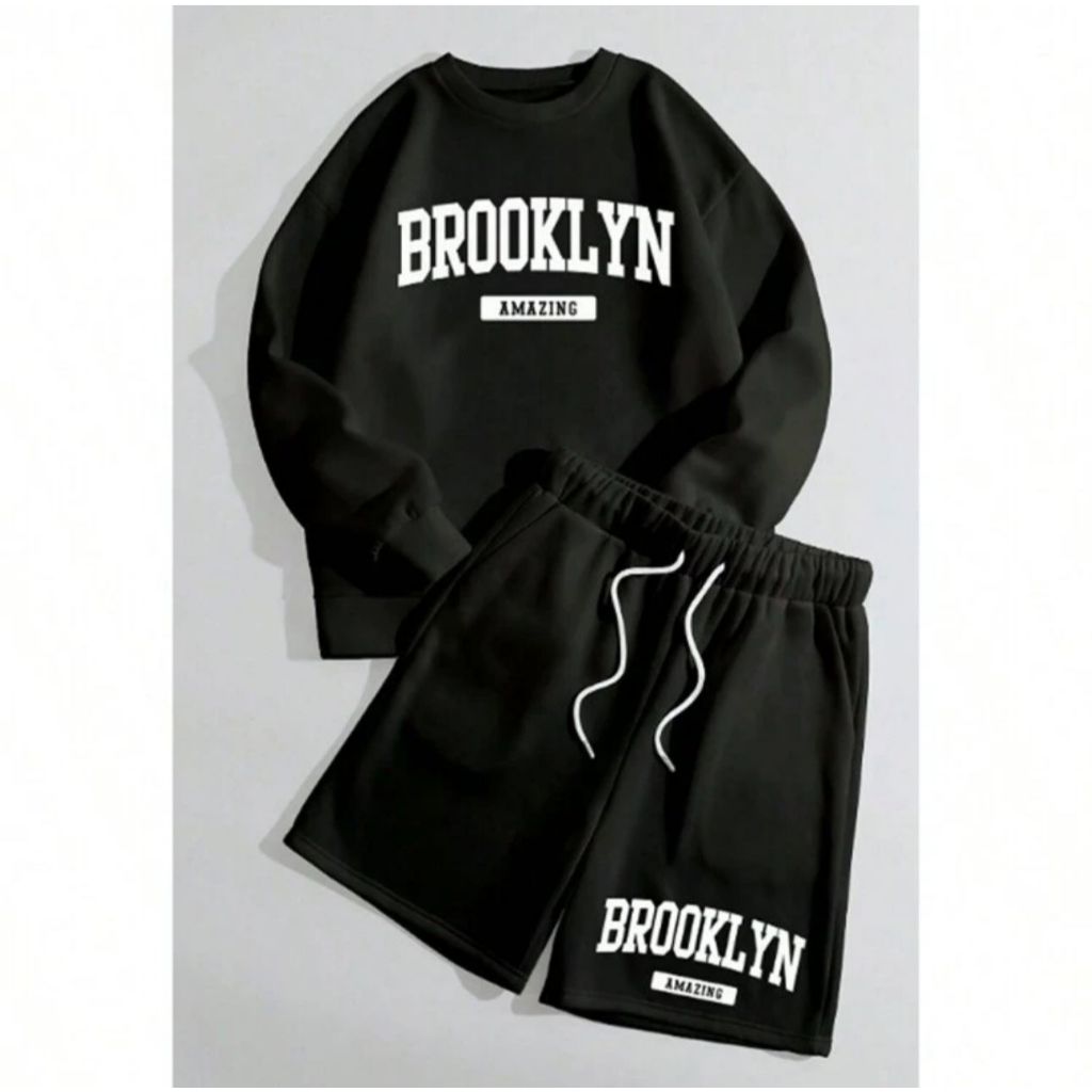 Conjunto Moletom Careca Gola Redonda Brooklyn Amazing Unissex + Bermuda Moletom Brooklyn Amazing Bolso