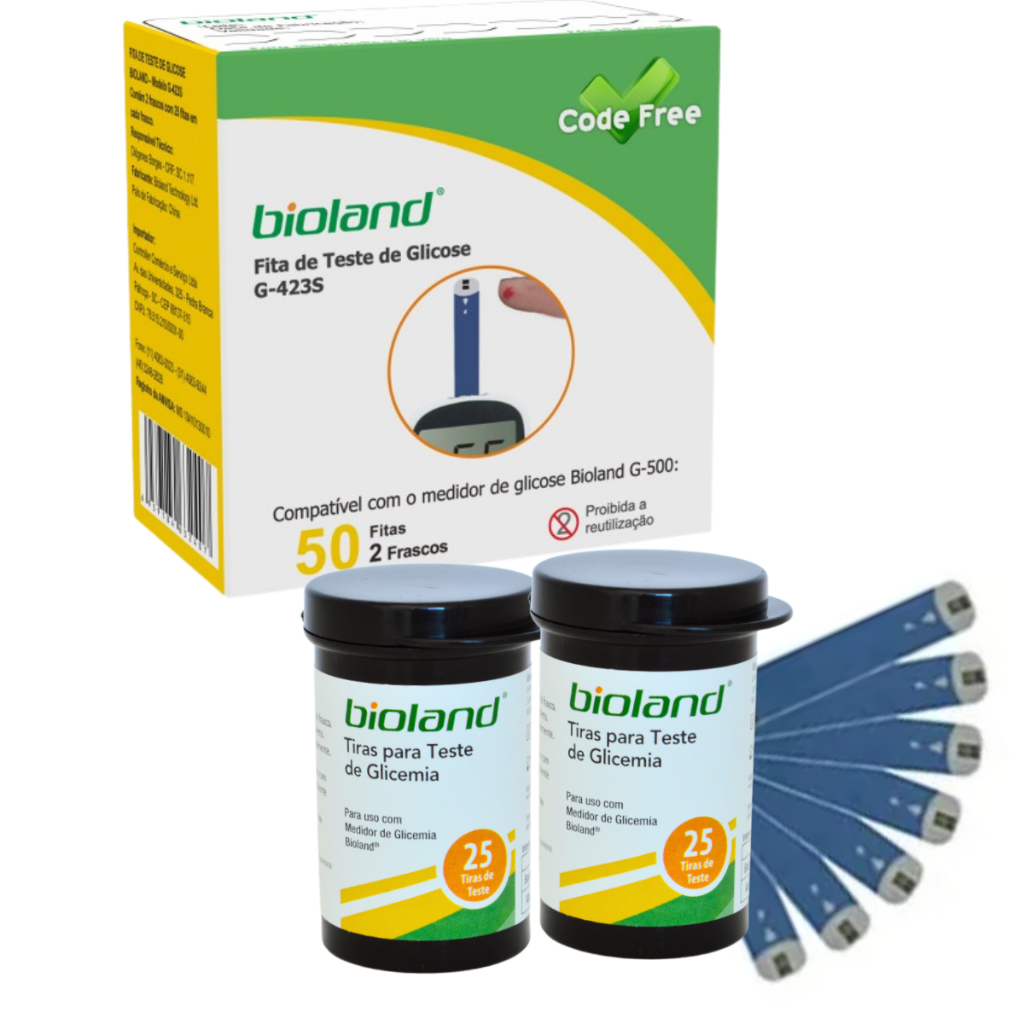 Tiras Reagentes Fita Medir Glicose Glicemia Bioland 50 Unidades