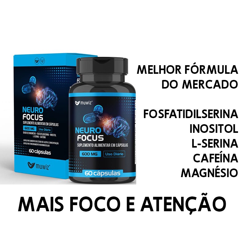 Neuro Focus Nootrópico 600mg 60 cápsulas Estimulante Memória Concentração Foco