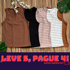 Kit 5 Regata Feminina Canelada Camiseta Básica Blusa Casual Tendência