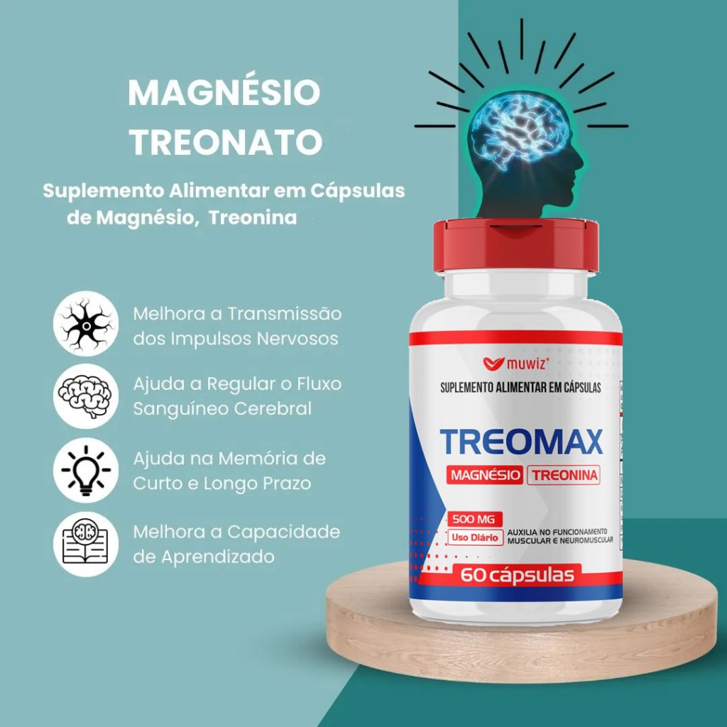 Magnésio L-Treonato 500mg 60 cápsulas Muwiz - Puro Original Treonina