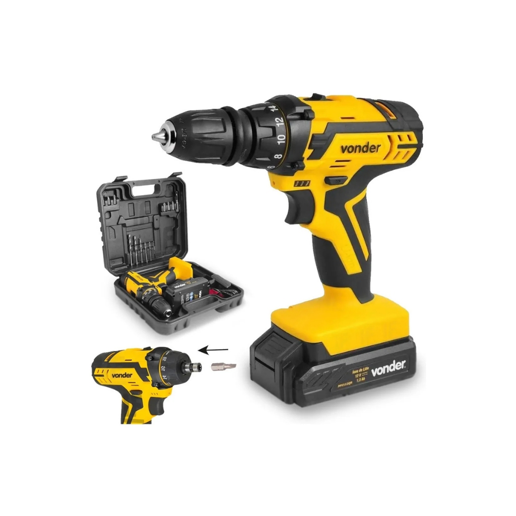 Parafusadeira E furadeira Bateria 12v Vonder Bivolt com Acessórios - Home & Living