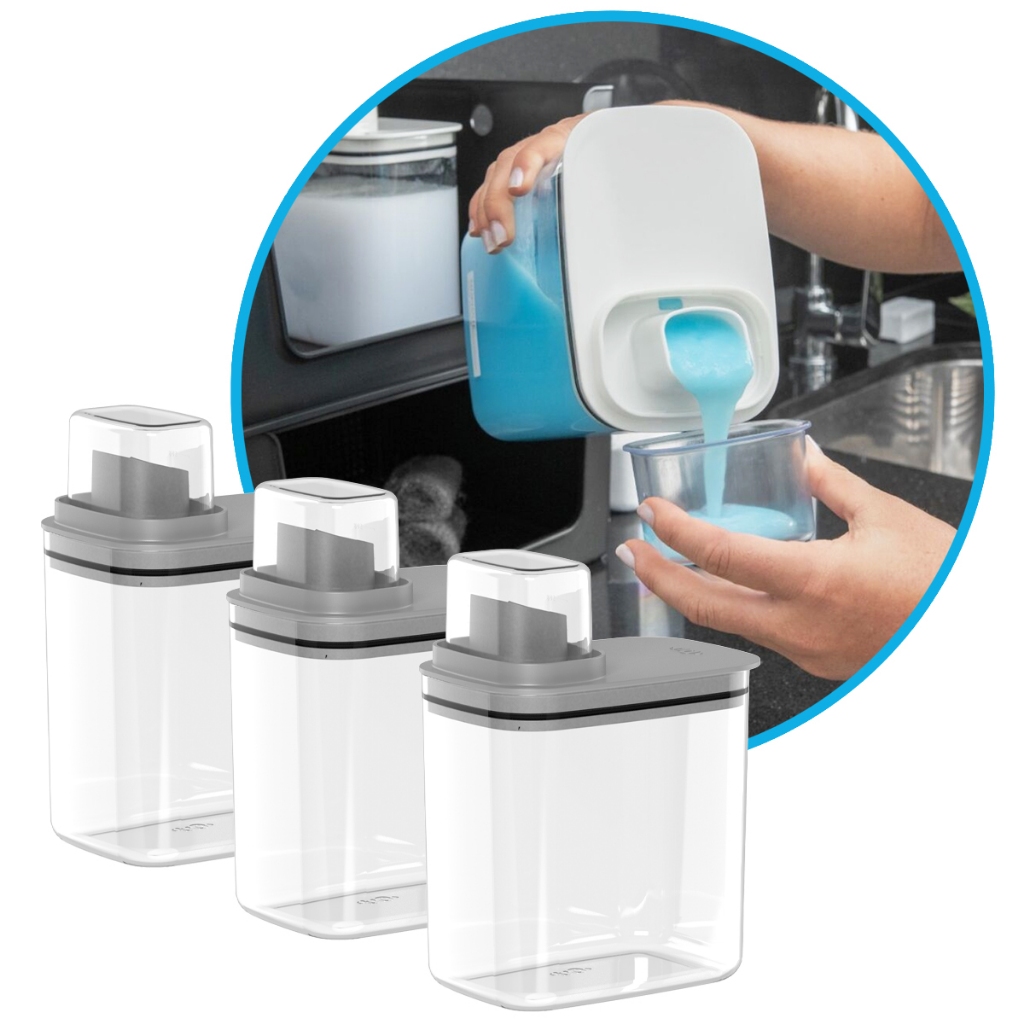 Kit 3 Dispenser Flow Copo com Medidor Hermético com Etiquetas de identificação