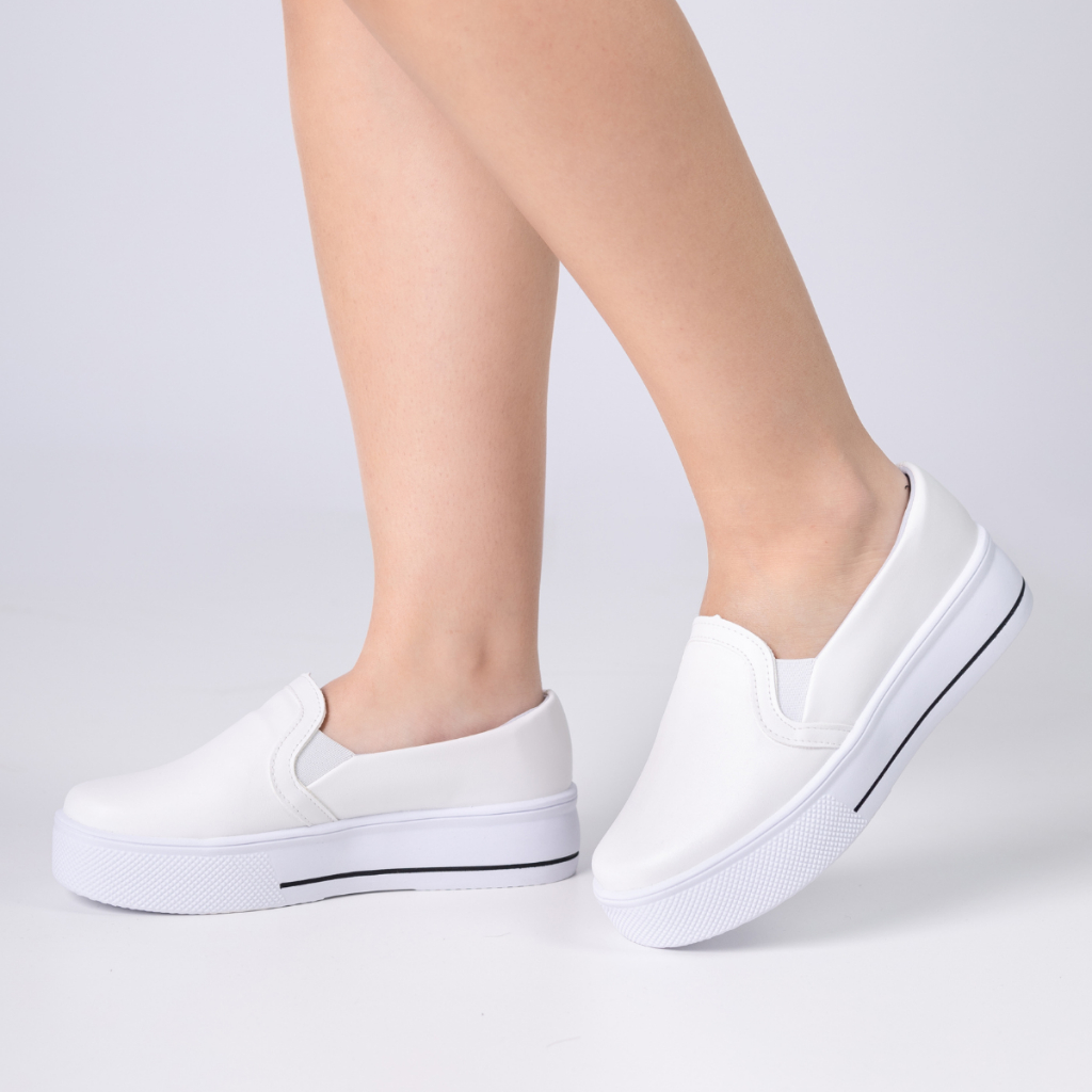 Tênis Feminino Casual Slip On Confortável Iate Sapato Feminino Clássico Moda Dia Macio Leve Branco