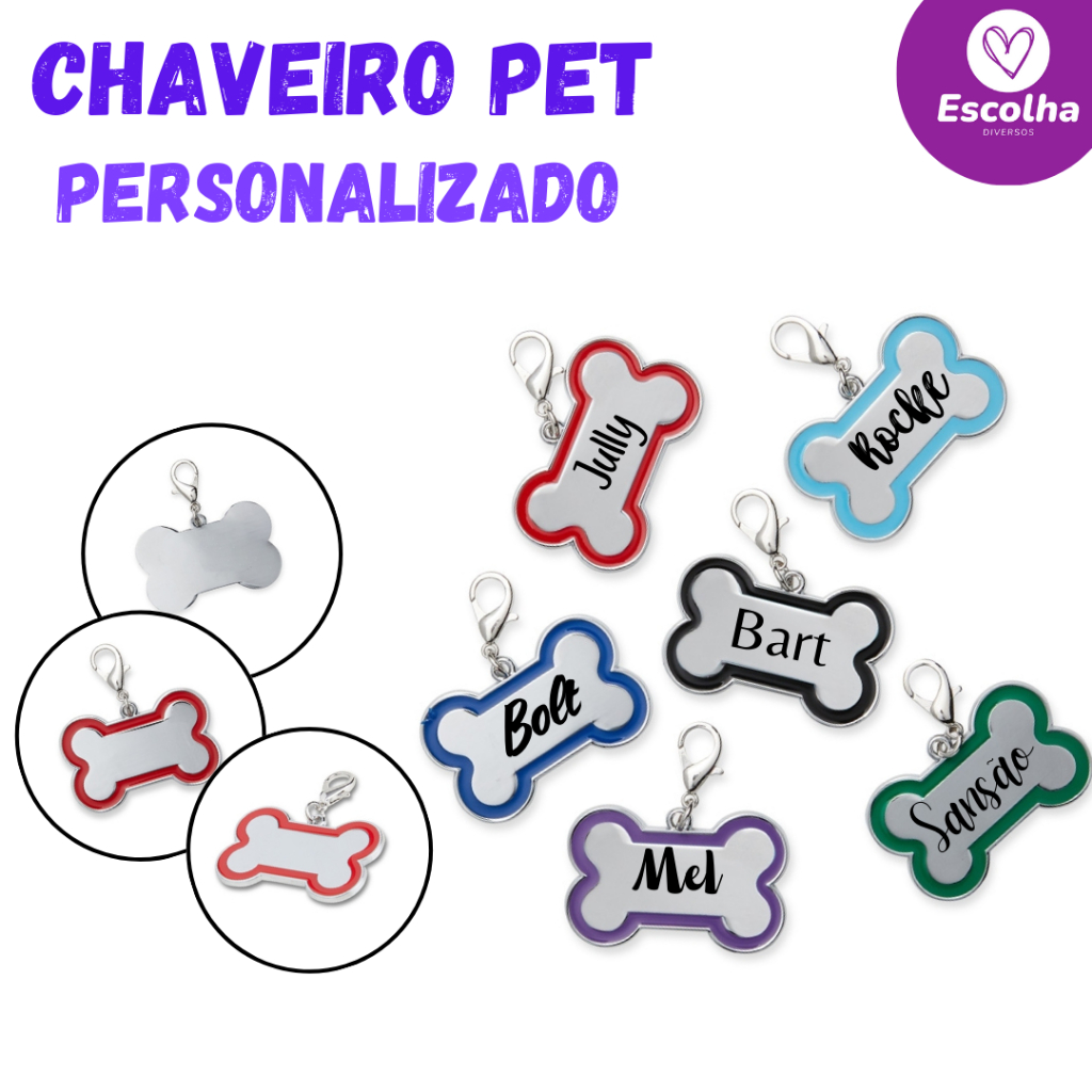 Plaquinha Pet Tam G de Identificação para Cachorros e Gatos Personalizada c/ Nome