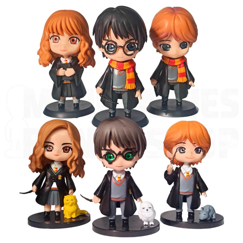 Miniatura filme Harry Potter Personagens Action Figure Harry, Hermione Grander, Rony Weasley - Boneco 10cm