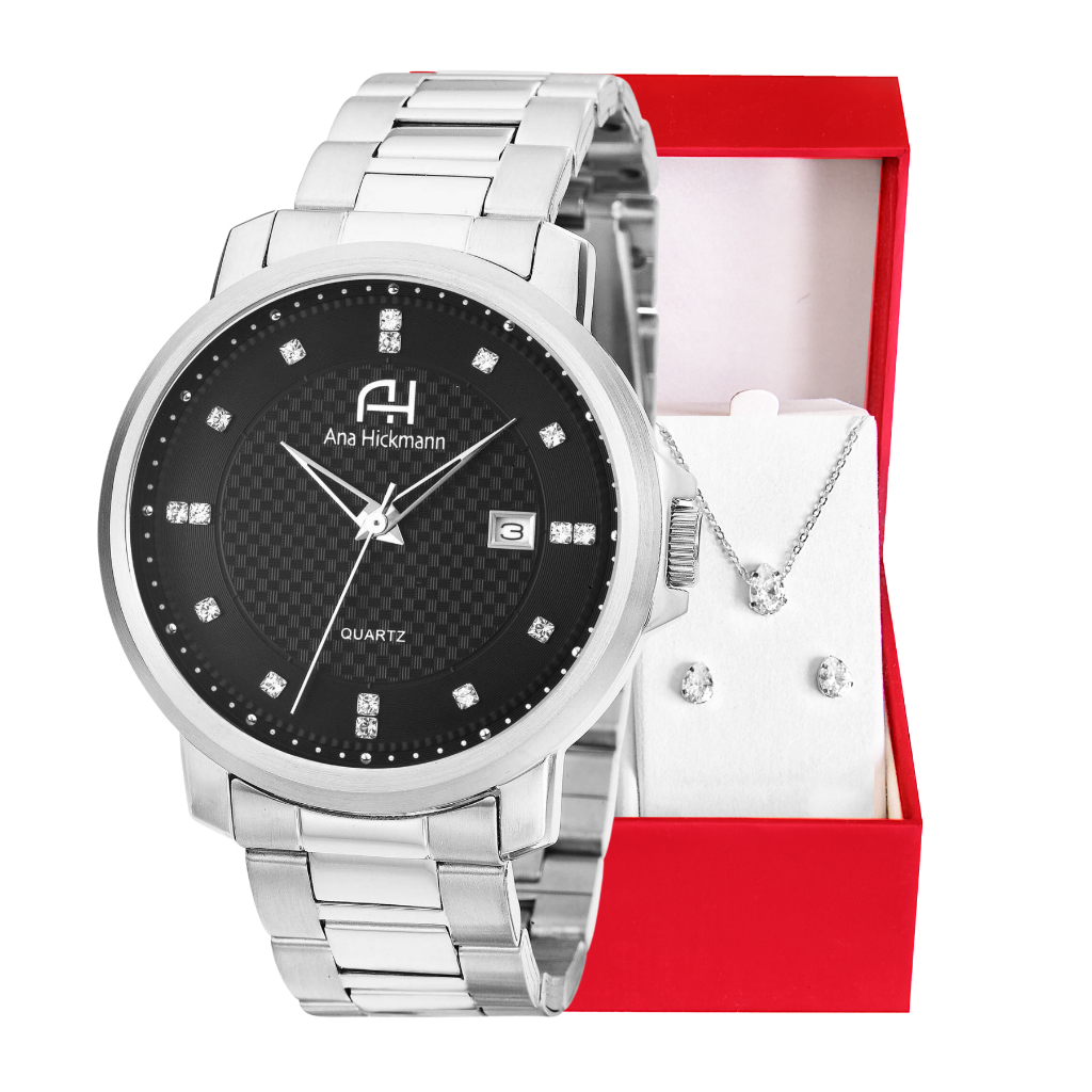 Relógio Champion Ana Hickmann Feminino A Prova D'Água Original Prata Kit Colar e Brincos AH29061T em Oferta na Shopee