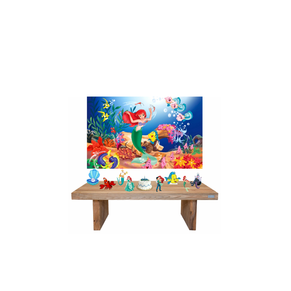 Kit Display A Pequena Sereia 8 De Mesa+ Painel 1,00x0,70 Para Festa