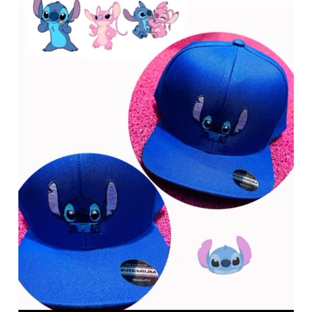 bone aba reta infantil e juvenil do lilo stitch azul e rosa