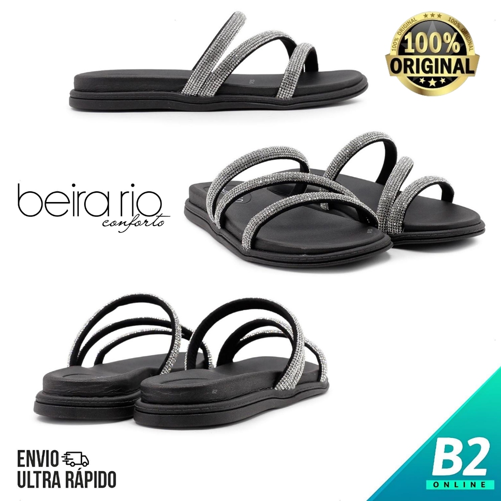 Sandália Papete Beira Rio Strass Feminina 100% Original Com Nota Fiscal e Garantia em Oferta na Shopee