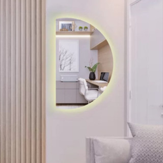 Espelho Decorativo MEIA LUA 80cm X 50cm Com Led à PILHA ou FONTE para Banheiro