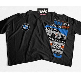 Camiseta Camisa Personalizado Símbolo BMW Na Frente E36 Style Branca Costas Carros Esportivos Envio Imediato