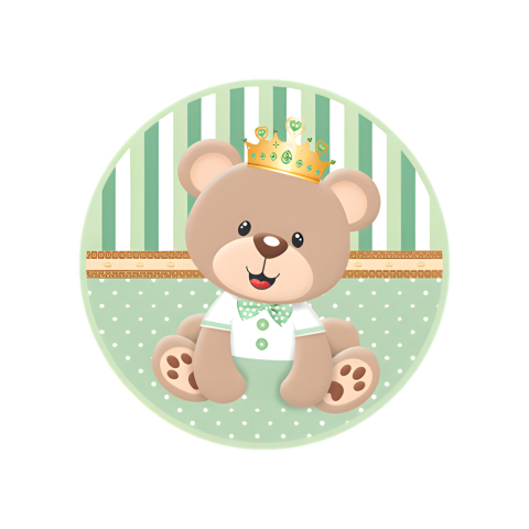 Painel Festa Infantil Redondo Ursinho Realeza Verde, Fundo Listras, Gravatinha Borboleta com Bolinha+ Arco, Suporte incluso. Fazemos personalizado com qualquer tema. Confeccionado em Lona fosca, impressão de alta resolução. cenário Circular p/ Decoração