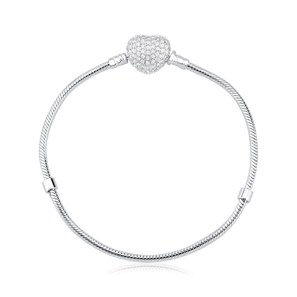 Pulseira para Berloque de Prata 925 Coração com Zircônias em Oferta na Shopee