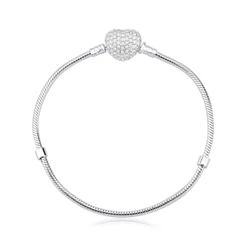 Pulseira para Berloque de Prata 925 Coração com Zircônias