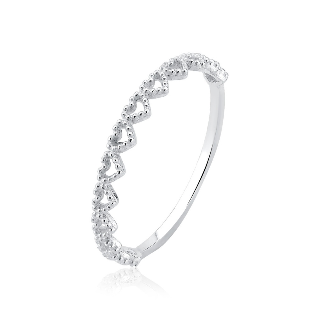 Anel Feminino de Prata 925 Corações com Bolinhas em Oferta na Shopee