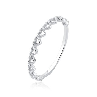 Anel Feminino de Prata 925 Corações com Bolinhas