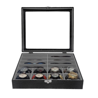 Caixa Maleta Estojo 8 Óculos E 8 Relógios Com Tampa de Vidro Interno Cinza Aveludado em Oferta na Shopee