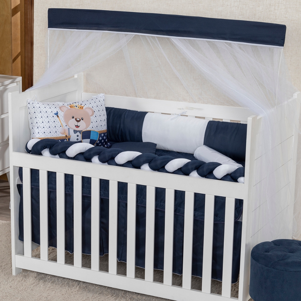 Kit Protetor de Berço Sublimado Trança Menina Menino Com Saia 10 Peças