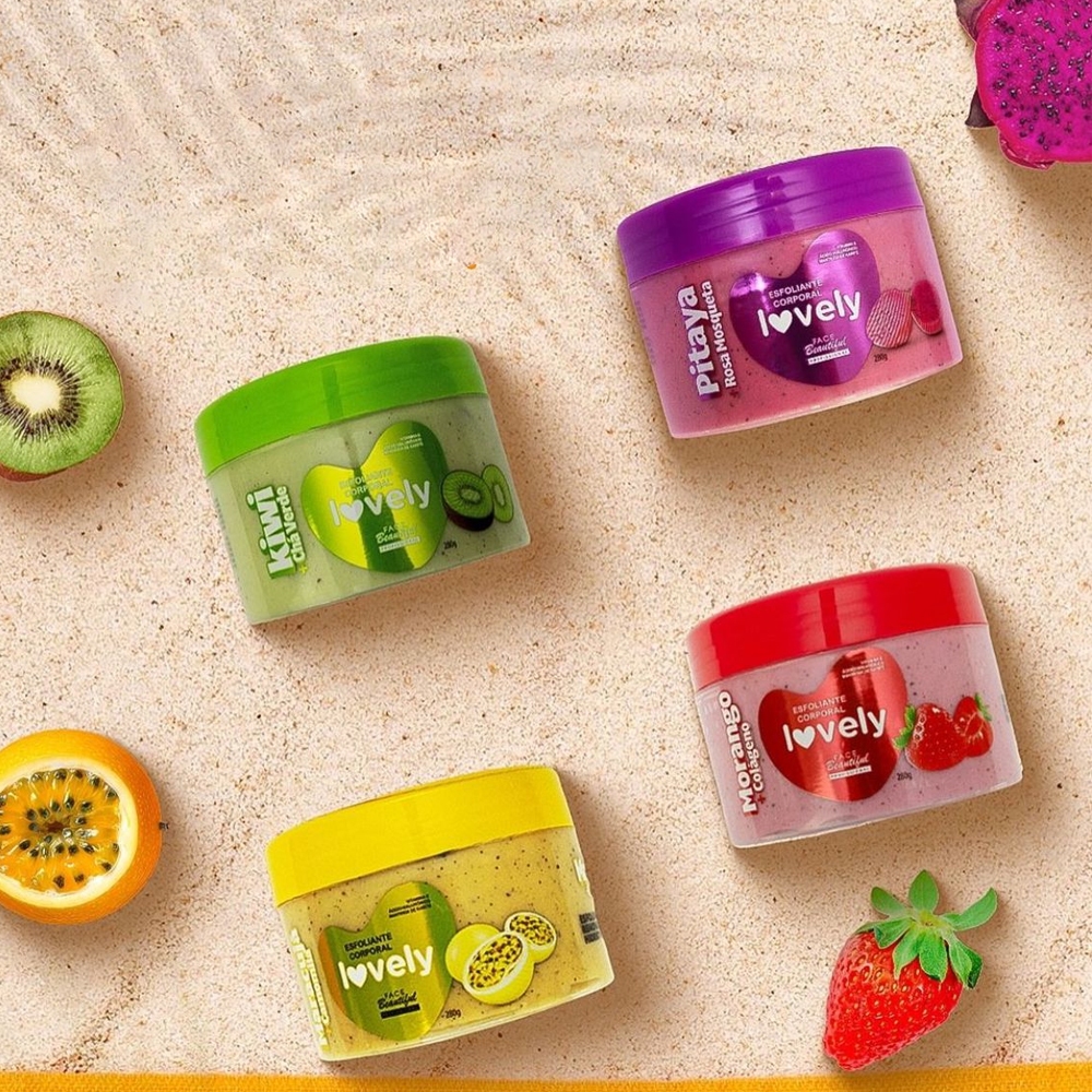 Esfoliante Corporal com Cheiro de Fruta Lovely Face Beautiful 280g/200g em Oferta na Shopee