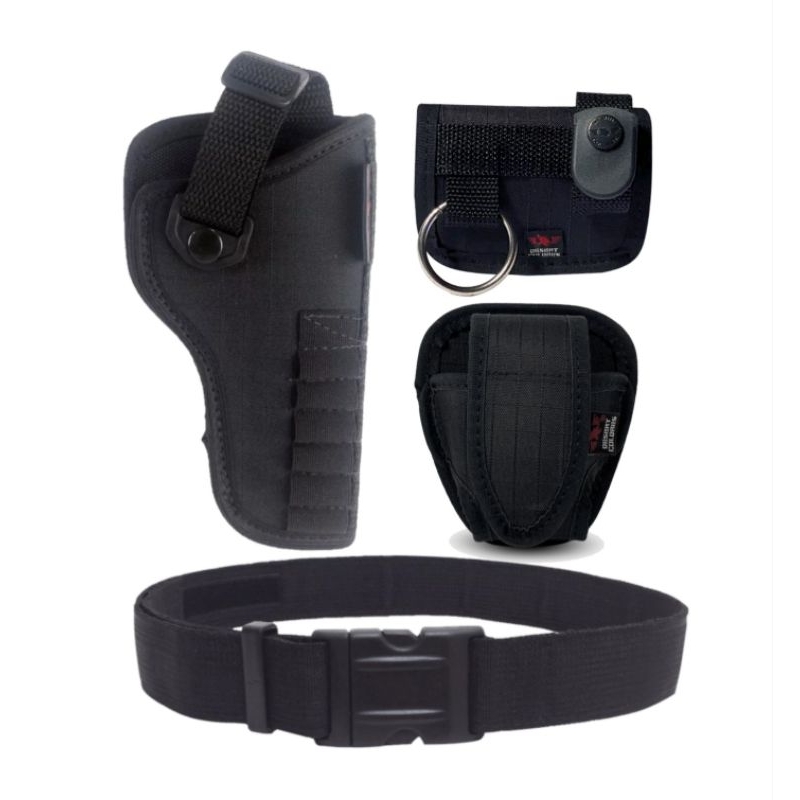 Kit Coldre Premium de Cintura P/ Revól. Cal.38 3, 4 e 5 Pol Porta Muniç. P 6 Unid+ Cinto Guarn.+ Porta BP+ Porta Algemas