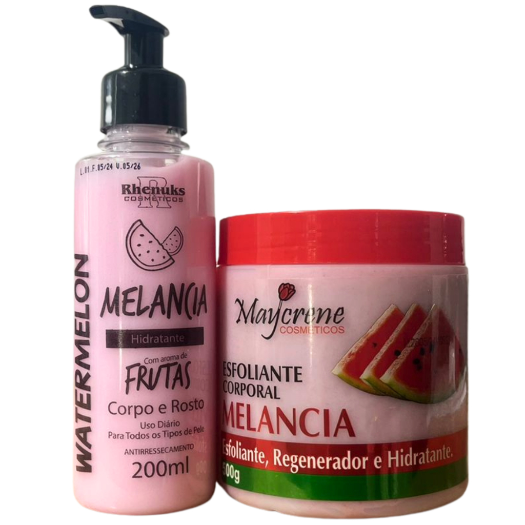 Kit Esfoliante Corporal Melancia 500g + Hidratante 200ml - Remove Células Mortas e Uniformiza a pele em Oferta na Shopee