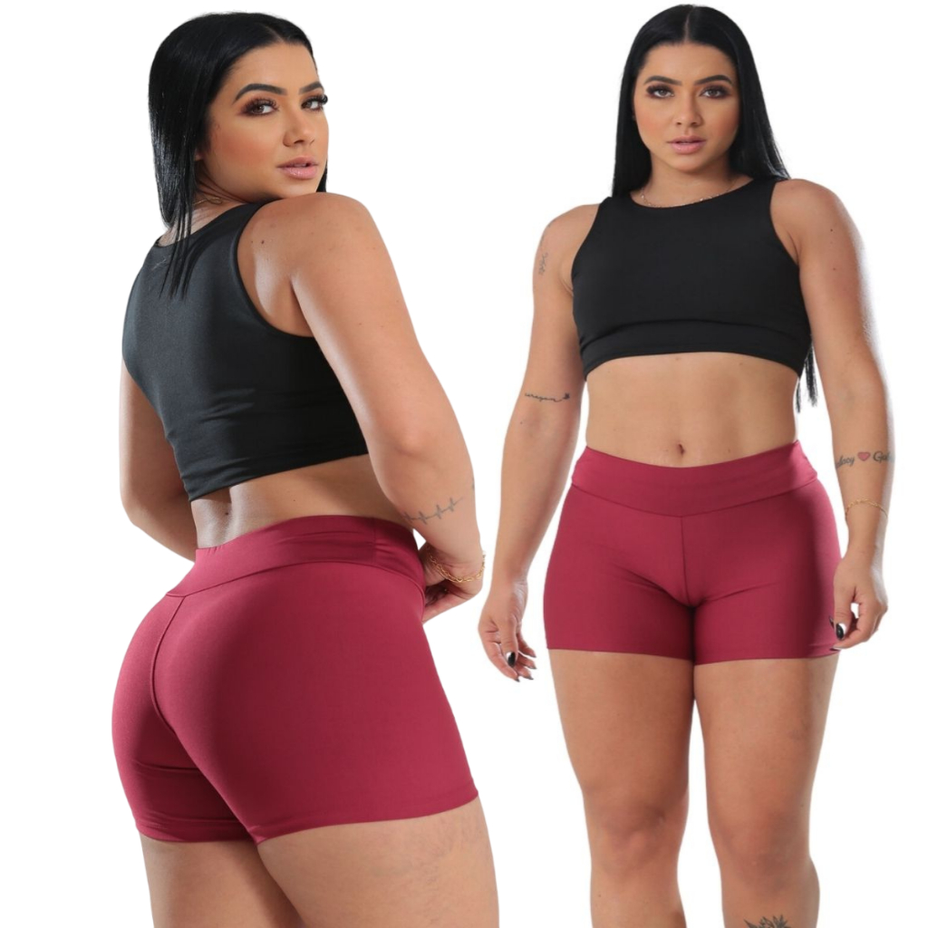 Shorts Curto Legging Shortinho Leg Suplex Feminino Pilates Academia Caminhada Treino Musculação Ginástica Praia Zero Transparência do P ao Plus Size.